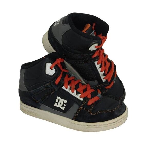 DC Rebound Boy's Pre-owned Mid High Black/Silver/Red Sneakers - sz. 3 - Picture 1 of 6